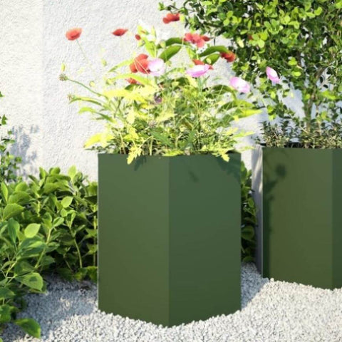 ZNTS Garden Planter 2 pcs Olive Green Hexagon 46x40x45 cm Steel 851115