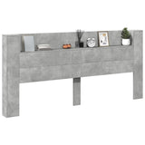 Headboard Cabinet with LED Concrete Grey 220x16.5x103.5 cm 839276