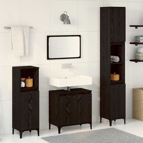 Bathroom Furniture Set with Door 3 pcs Black 30 x 30 x 180 cm 3333089