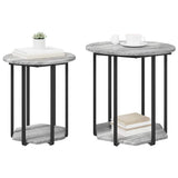 Side Table Set with Shelf 2 pcs Grey 869717