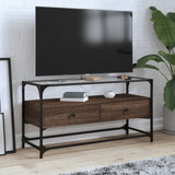 TV Cabinet with Glass Top Brown Oak 98x35x51 cm Engineered Wood 846068