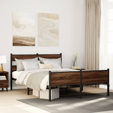 ZNTS Metal Bed Frame without Mattress Brown Oak 160x200 cm 3308516