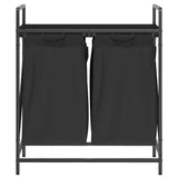 Laundry Basket 2 Compartments with Shelf Black Oak 859065