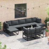 Garden Sofa Set with Cushion 10 pcs Black Aluminium 3378913