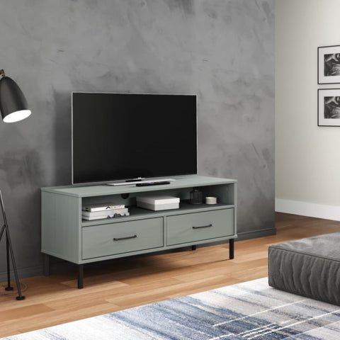 ZNTS TV Cabinet with Metal Legs Grey Solid Wood Pine OSLO 351025