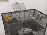 Four-Tier Hamster Cage with Deep Tempered Glass Bottom, Hut, Running Wheel, Food Dish, Water Bottle, T3398P350102