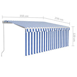 ZNTS Manual Retractable Awning with Blind 3.5x2.5m Blue&White 3069276