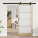 Sliding Door Natural 93 x 202 cm Solid Pine Wood and Glass 3332315