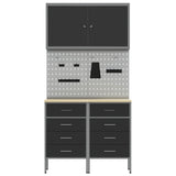 Work Cabinet with Drawer 5 pcs Black Engineered Wood and Steel 3321420