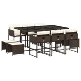 11 Piece Garden Dining Set with Cushions Brown Poly Rattan 3211329