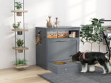 Pet Feeder Station, Dog, Cat Storage Container, with Raised Bowls, Hanger, Cabinet - Grey T3398P349788