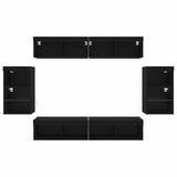 TV Cabinet Set Wall-mounted 8 pcs Black oak Engineered wood 3334388