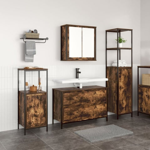 ZNTS 3 Piece Bathroom Furniture Set Smoked Oak Engineered Wood 3328361