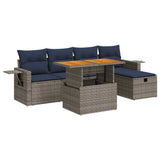 6 Piece Garden Sofa Set with Cushions Grey Poly Rattan Acacia 3328027