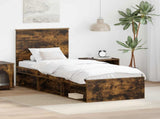 Bed Frame with Headboard Smoked Oak 75 x 190 cm Solid Pine Wood 3411077