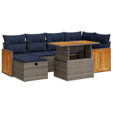 7 Piece Garden Sofa Set with Cushions Grey Poly Rattan Acacia 3328160