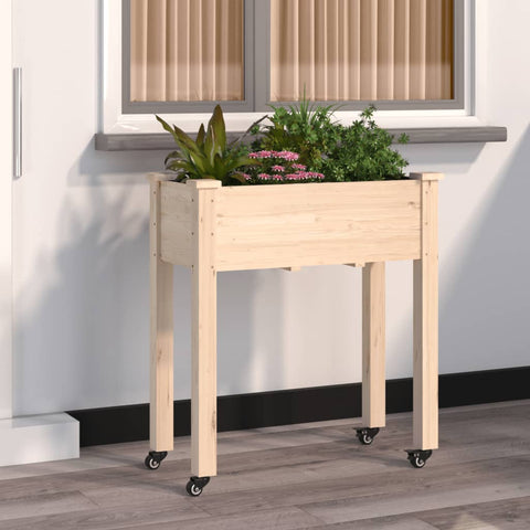 Wheeled Planter with Liner 71x37x80 cm Solid Wood Fir 3157823