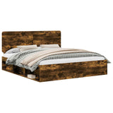 Bed Frame Smoked Oak 200 x 200 cm Solid Pine Wood 3412447