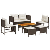 Garden Sofa Set 6 pcs Brown and cream Poly Rattan 4104701