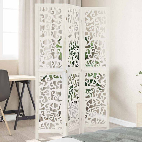 Room Divider 3 Panels White Solid Wood Paulownia 358734