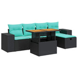 6 Piece Garden Sofa Set with Cushions Brown Poly Rattan Acacia 3328079