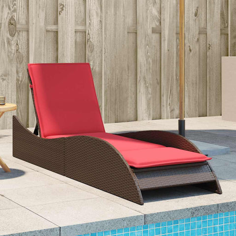 Sun Lounger with Cushion Brown 60x205x73 cm Poly Rattan 368285