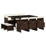 11 Piece Garden Dining Set with Cushions Brown Poly Rattan 3210609