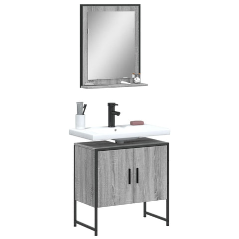 ZNTS 2 Piece Bathroom Cabinet Set Grey Sonoma Engineered Wood 3214337