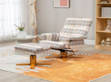 Linen Swivel Recliner Chair with Footstool, Wooden Base and Storage for Living Room, Multicolour T3398P343063
