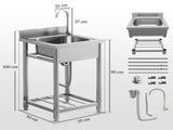 Outdoor Utility Sink, Stainless Steel Free Standing Single Bowl Kitchen Sink with Cold and Hot Water T3398P551796