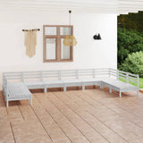 10 Piece Garden Lounge Set White Solid Wood Pine 3083425