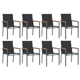 9 Piece Garden Dining Set Black Textilene and Steel 3187048