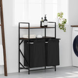 Laundry Basket 2 Compartments with Shelves Brown Oak 859089