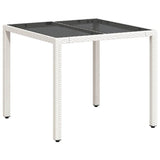 Garden Table with Glass Top White 90x90x75 cm Poly Rattan 368123