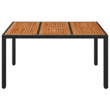 Garden Table with Wooden Top Black 150x90x75 cm Poly Rattan 319901