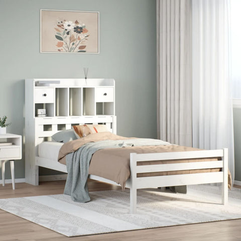 ZNTS Bookcase Bed without Mattress White 100x200cm Solid Wood Pine 3322260