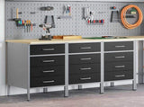 Work Cabinet with Drawer 3 pcs Black and Grey 150 x 55 x 85 cm 3321368