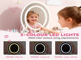 Kids Vanity Table and Chair Set with 3-Colour LED Lights Mirror, Drawer, Storage Boxes, for 3 T3398P422152