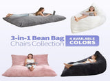 3-in-1 Convertible Bean Bag Chair, Memory Foam Filling Lounger with Soft Ribbed Fabric, Removable & T5592P445254