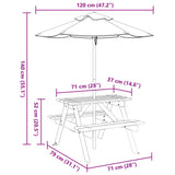 Picnic Table for 4 Kids with Umbrella Solid Wood Fir 3281616