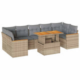 7 Piece Garden Sofa Set with Cushions Beige Poly Rattan Acacia 3327461