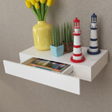 ZNTS White MDF Floating Wall Display Shelf 1 Drawer Book/DVD Storage 242187