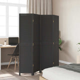 Room Divider 4 Panels Black Solid Wood Paulownia 358850