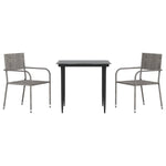 ZNTS 3 Piece Garden Dining Set Grey and Black Poly Rattan and Steel 3203288