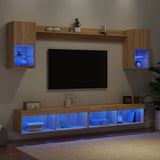 6 Piece TV Wall Units with LED Sonoma Oak Engineered Wood 3216688