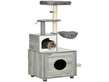 Enclosed Cat Litter Box with Cat House, Cat Bed, Scratching Posts, Platforms, for Indoor Cats - Grey T3398P349988