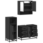 ZNTS 3 Piece Bathroom Furniture Set Black Engineered Wood 3300990