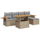 6 Piece Garden Sofa Set with Cushions Beige Poly Rattan Acacia 3327587