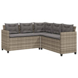 ZNTS Garden Sofa with Table and Cushions L-Shaped Grey Poly Rattan 369041