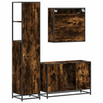 ZNTS 3 Piece Bathroom Furniture Set Smoked Oak Engineered Wood 3301162